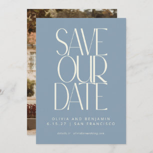 Elegantes Dusty Blue Simple Modern Trendy Foto Save The Date