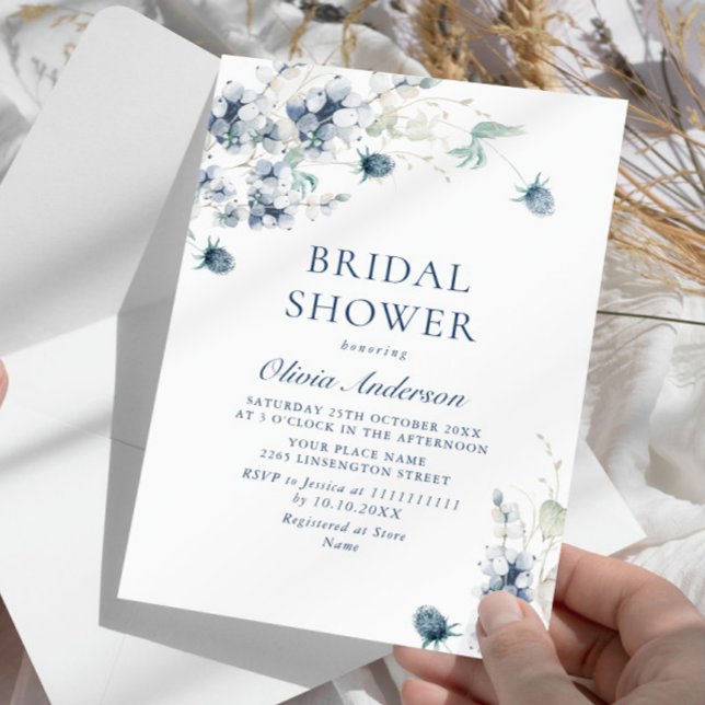 Elegantes Dusty Blue Winter Foliage BRAUTPARTY Einladung (Von Creator hochgeladen)