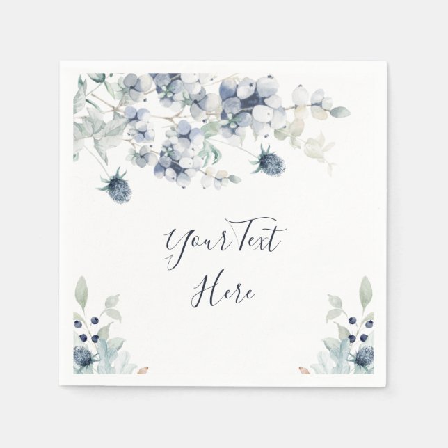 Elegantes Dusty Blue Winter Foliage Party Serviette (Vorderseite)