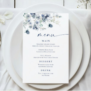 Elegantes Dusty Blue Winter Foliage Wedding Menu