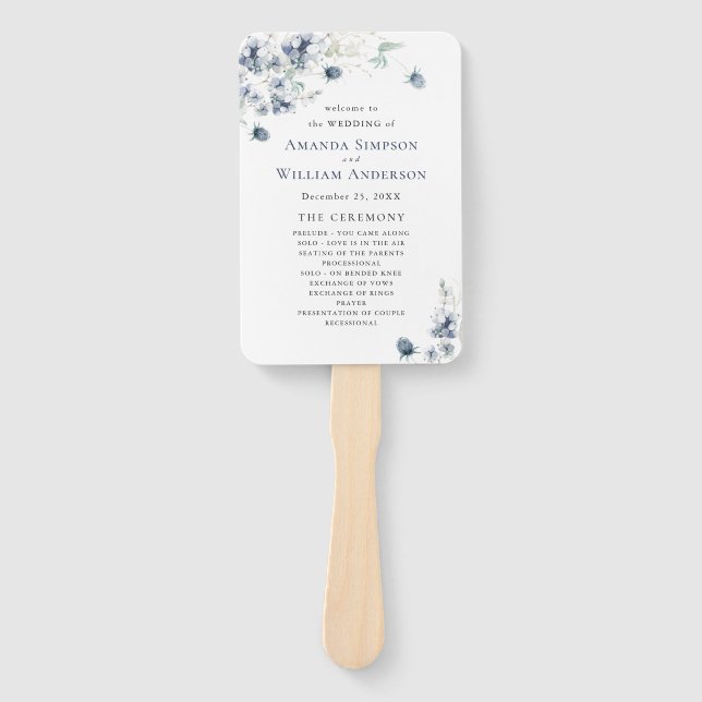 Elegantes Dusty Blue Winter Foliage Wedding Progra Fächer (Vorderseite)