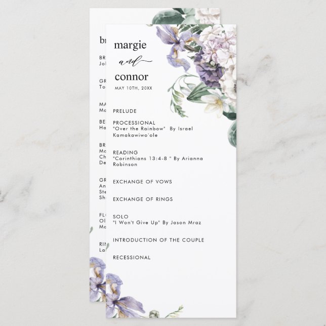 Elegantes Dusty Lila Floral Wedding Programm (Vorne/Hinten)