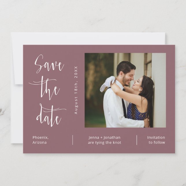 Elegantes Dusty Lila QR Code Foto Save the Date Einladung (Vorderseite)