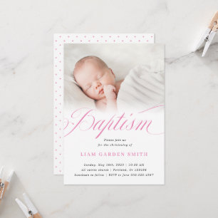 Elegantes Dusty Pink Pastel Script Taufe Foto  Einladung