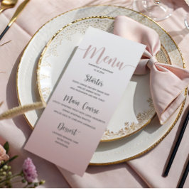 Elegantes Dusty Pink Simple Wedding Dinner Menü Menükarte
