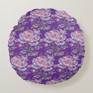Elegantes Dusty Rose Botanisches Musterdesign Rundes Kissen