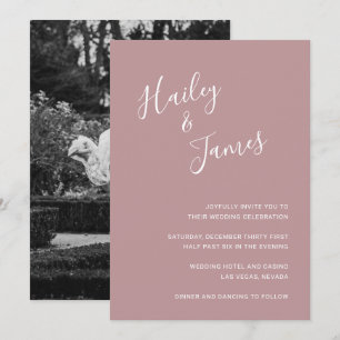 Elegantes Dusty Rose Foto Moderne Hochzeit Einladung