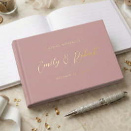 Elegantes Dusty Rose Gold Calligraphy Wedding Foto Gästebuch