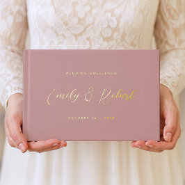 Elegantes Dusty Rose Gold Calligraphy Wedding Foto Gästebuch