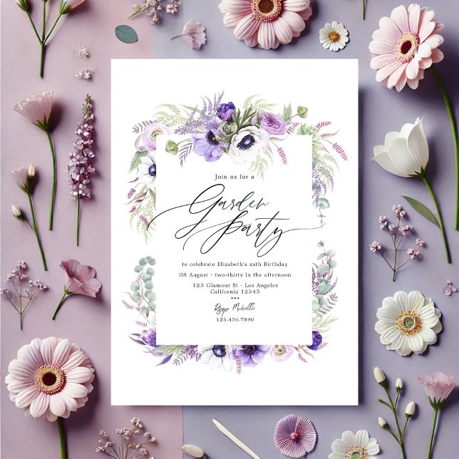 Elegantes Dusty Violet Blumengarten Party Einladung (Elegant Dusty Violet Floral Garden Party Invitation)