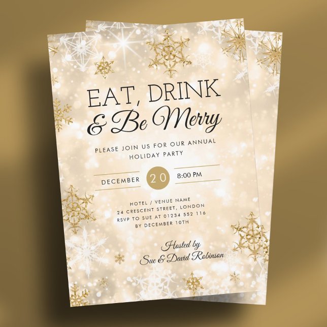 Elegantes "Eat & Drink" Gold Holiday Weihnachten P Einladung (Elegant "Eat & Drink" Gold Holiday Christmas Party Invitation)