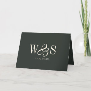 Elegantes Ebenholz Anfangsbuchstabe Hochzeitspaare Dankeskarte