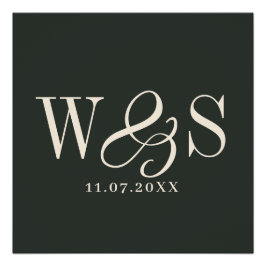 Elegantes Ebony-Paar-Initialen Hochzeit Poster