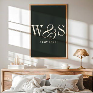 Elegantes Ebony-Paar-Initialen Hochzeit Poster