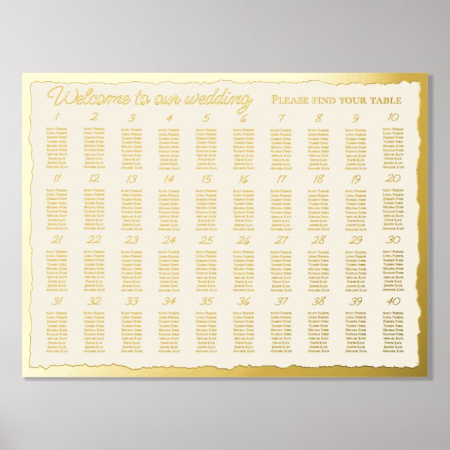 Elegantes Ecru Luxe Gold Edge 40 Tischdiagramm Foliendrucke (Vorderseite)