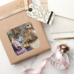Elegantes Edwardianisches Nachmittagsteetreffen Quadratischer Aufkleber