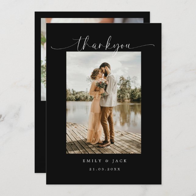 Elegantes Ehepaar Minimalistische einfache Script- Einladung (Vorne/Hinten)