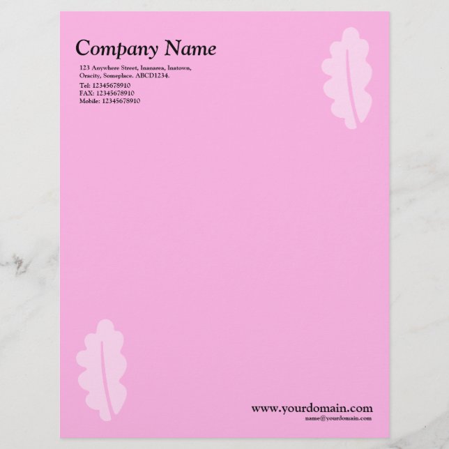 Elegantes Eichenholz - Rosa Briefkopf (Vorderseite)