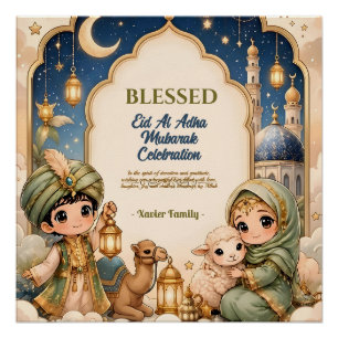 Elegantes Eid Al Adha Süße Kinder Goldene Laterne Poster