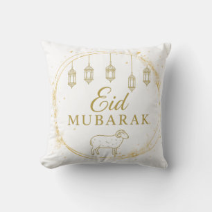 Elegantes Eid Mubarak Gold Lantern & Sheep Design Kissen