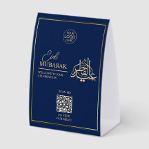 Elegantes Eid Mubarak Tisch Tent Schild Navy & Gol