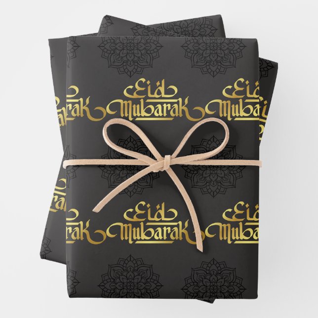 Elegantes Eid Wrapping Paper Mandala Black & Gold Geschenkpapier Set (Beispiel)