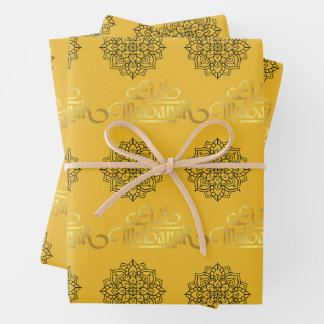 Elegantes Eid Wrapping Paper_Mandala_Gold_Black Geschenkpapier Set