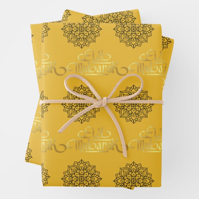 Elegantes Eid Wrapping Paper_Mandala_Gold_Black Geschenkpapier Set (Beispiel)