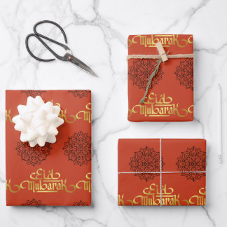 Elegantes Eid Wrapping Paper Mandala Red and Gold Geschenkpapier Set