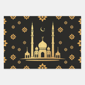 Elegantes Eid Wrapping Paper - Schwarz und Gold Geschenkpapier Set