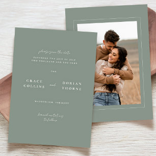 Elegantes Einfach-Sage Grünes neutrales Foto Hochz Save The Date