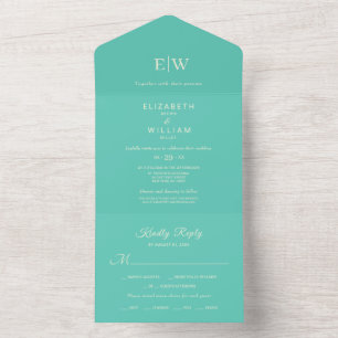 Elegantes einfaches Aquatic Awe mit Monogram Weddi All In One Einladung