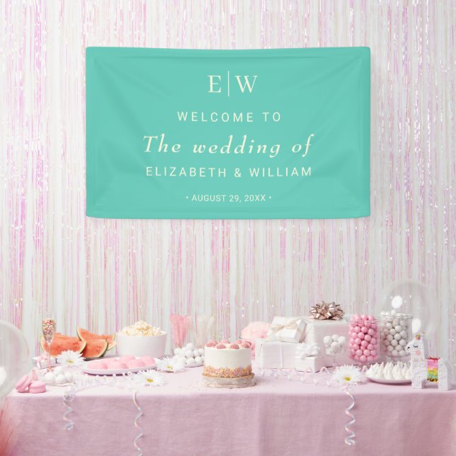 Elegantes einfaches Aquatic Awe mit Monogram Weddi Banner (Party)
