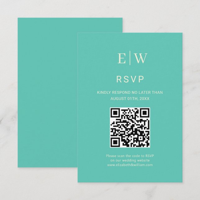 Elegantes einfaches Aquatic Awe mit Monogram Weddi RSVP Karte (Vorne/Hinten)