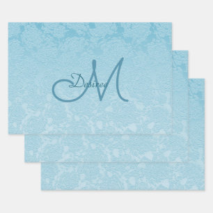 Elegantes einfaches Baby Blue Monogram Design Geschenkpapier Set