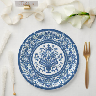 Elegantes einfaches Blau-Weiß-Blumen-Chinoiserie-S Pappteller