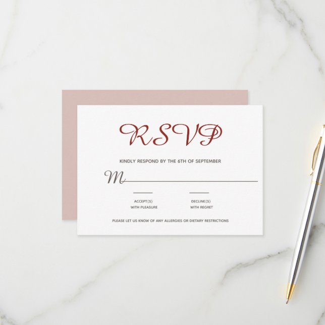 Elegantes einfaches Blush Burgundy Script RSVP Karte (Vorderseite/Rückseite Beispiel)