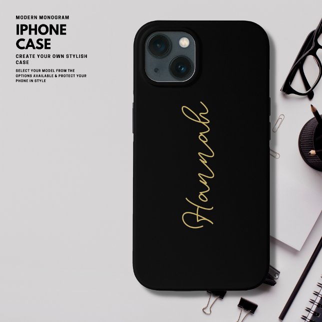 Elegantes einfaches Chic Black and Gold Script Mon Case-Mate iPhone Hülle (Von Creator hochgeladen)