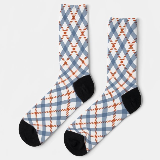 Elegantes einfaches Fall-Kariertes Blau- und Rottm Socken (Linkes Detail)