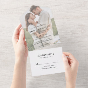 Elegantes einfaches Foto-Herz-Schriftzug Hochzeit All In One Einladung