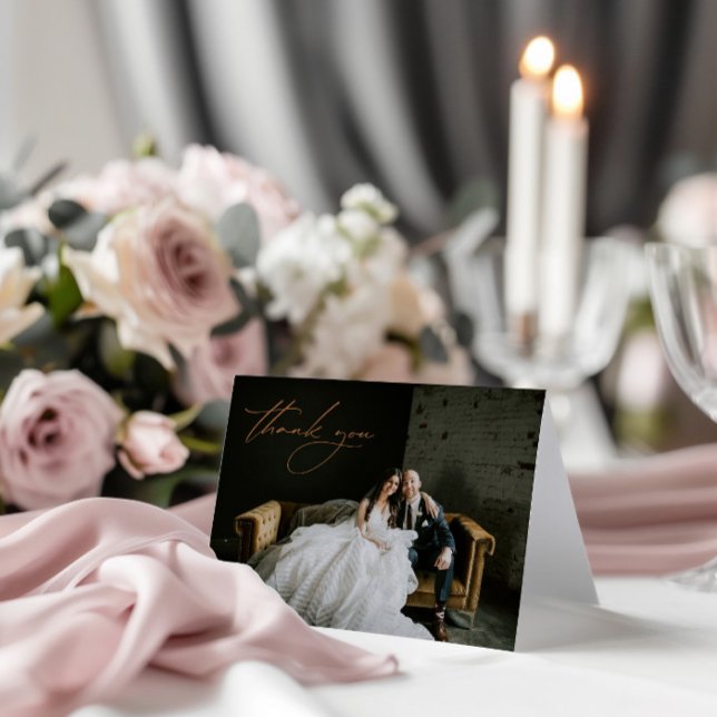 Elegantes einfaches Foto Hochzeit Dankeschön-Karte Dankeskarte (Elegant Simple Modern Photo Wedding Thank You Card)