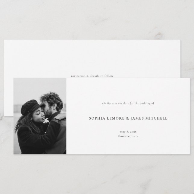 Elegantes einfaches Foto Hochzeit horizontal Save The Date (Vorne/Hinten)