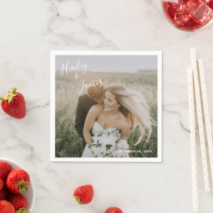 Elegantes einfaches Foto Moderne Hochzeit Serviette