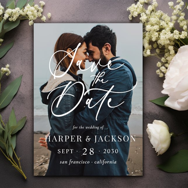 Elegantes Einfaches Foto Save the Date Skript Einladung (Von Creator hochgeladen)