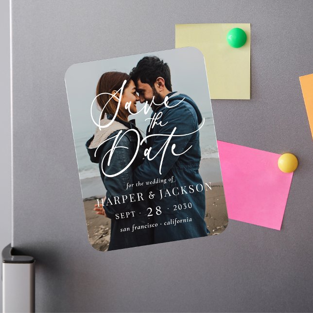 Elegantes Einfaches Foto Save the Date Skript Magnet (Von Creator hochgeladen)