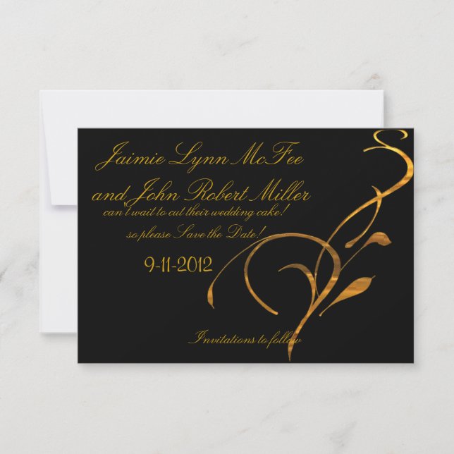 Elegantes einfaches Gold Black Scroll Save the Dat Date (Vorderseite)