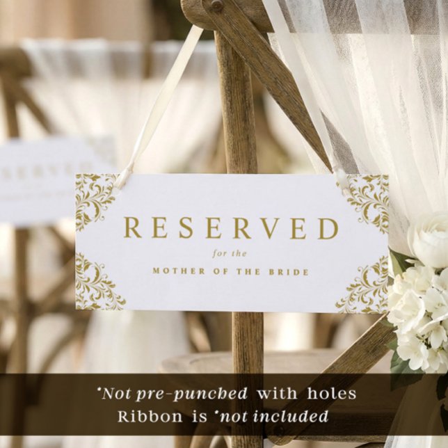 Elegantes einfaches Gold-Hochzeitssymbol (Reserved cards to hang on chairs - these do not come pre-punched with holes or with ribbon.)