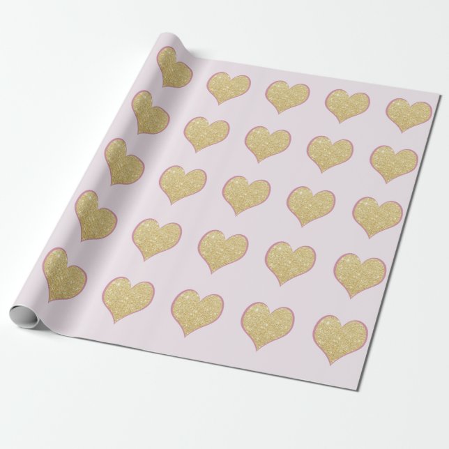 elegantes einfaches klares GoldGlitter-Rosaherz Geschenkpapier (Ungerollt)