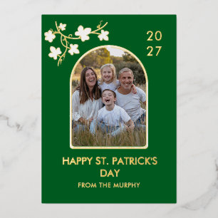 Elegantes einfaches Kleeblatt-Foto St. Patrick's D Folien Feiertagskarte
