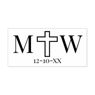 Elegantes einfaches Kreuzpaar 2 Init Monogramm Dat Permastempel